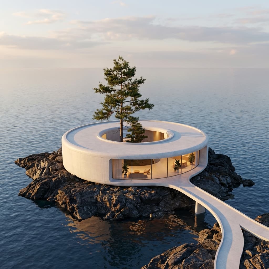 Circular Concrete House Island Minimal