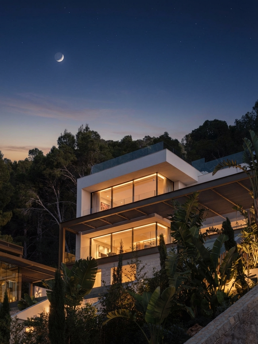Modern Luxury House Night View